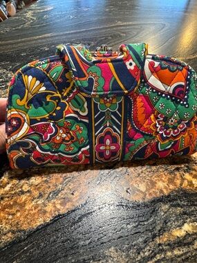 Vera Bradley Quilted Paisley Floral Clutch in Navy, Green, Pink, Orange & Yellow